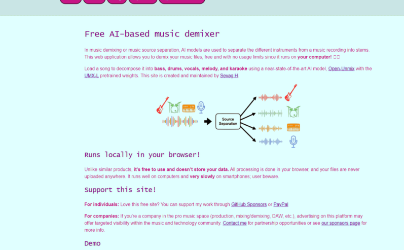 Free AI-based music demixer