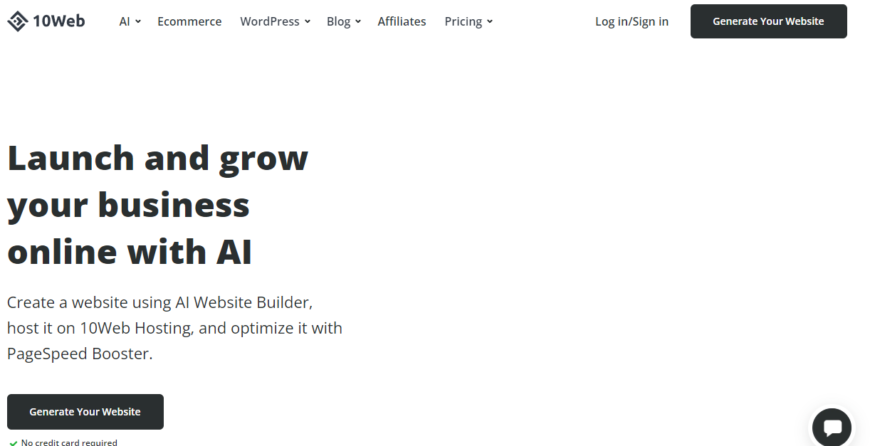 AI Website Builder, host it on 10Web Hosting, and optimize it with Page Speed Booster.